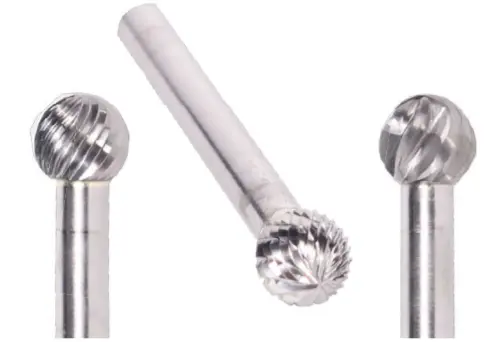 1/8" Sd Shape Carbide Burr. Double Cut Ball Shape. Loc 1/8" Shank Od 1/8" Oal 3" - Uncoated 1