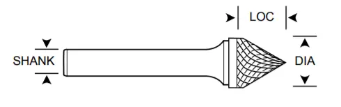 1/8" Sj Shape Carbide Burr. Double Cut Deburring 60 Degree Included. Loc 3/32" Shank Od 1/8" Oal 1-1/2" - Uncoated 1