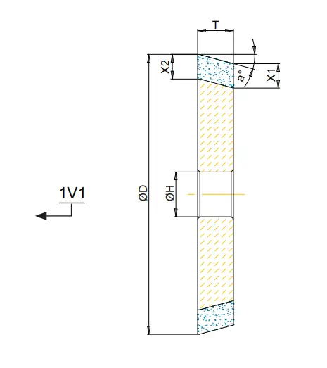 1V1/30° 100X10x10 T=10 Bore 31.75 Grit D64 Concentration Sy125 Bond M404 2