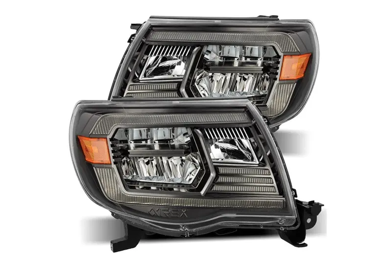 2005-11 Toyota Tacoma Alpharex Luxx Series Led Crystal Headlights, Alpha Black 1