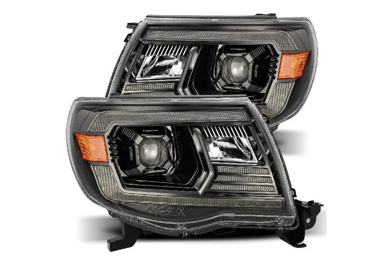 2005-11 Toyota Tacoma Alpharex Pro Series Halogen Projector Headlights - Alpha Black 1