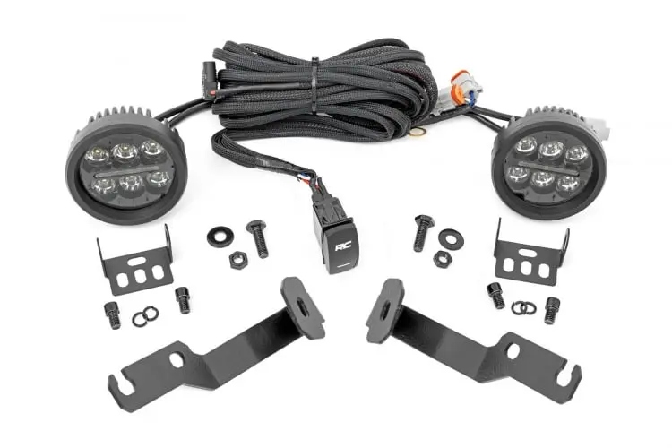 2005-15 Toyota Tacoma Rough Country Low-Profile Led Light Ditch Light Kit, Black Series 3.5In Round W/ Amber Drl 1