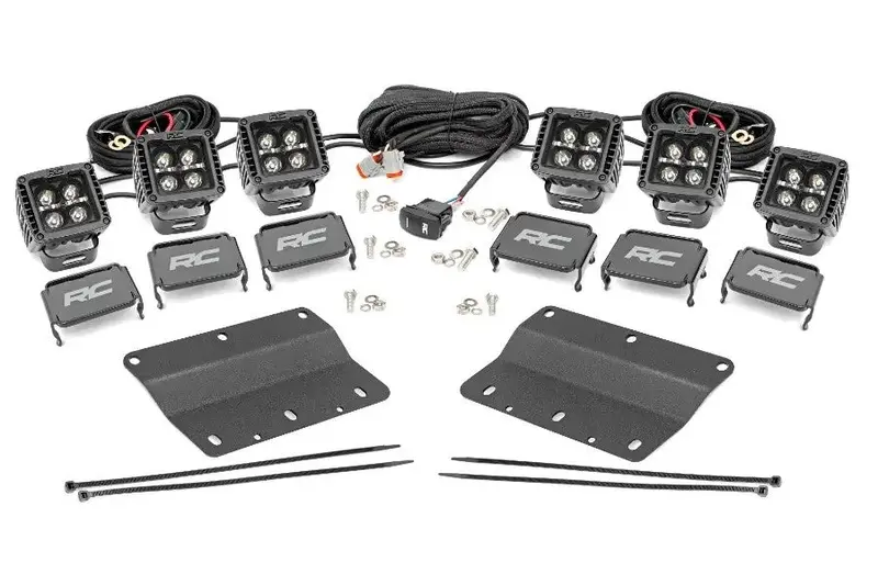 2021-25 Ford Bronco Rough Country Triple 2In Cube Fog Light Mount Kit - Amber Drl 1