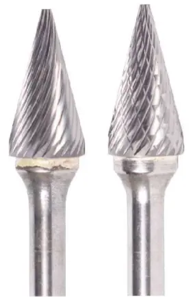 3/16" Sm Shape Carbide Burr. Double Cut Cone Shape, 16 Degree Included. Loc 1/2" Shank Od 1/8" Oal 1-11/16" - Uncoated 1