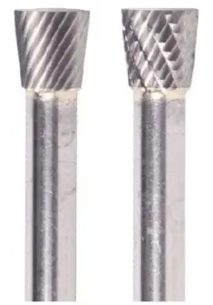 3/16" Sn Shape Carbide Burr. Double Cut Inverted Cone Shape, 10 Degree Included. Loc 1/4" Shank Od 3/16" Oal 2" - Uncoated 1