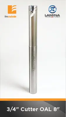 3/4" Endmill Cutter Flute Length 1.25" Oal 8" Pockets: 3 With 30 Fm Inserts Apkt 100308 1