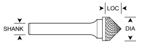 3/4" Sk Shape Carbide Burr. Double Cut Deburring 90 Degree Included. Loc 3/8" Shank Od 1/4" Oal 2-1/2" - Uncoated 1