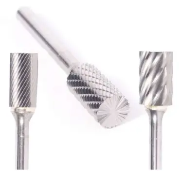 7/16" Sb Shape Carbide Burr. Double Cut Cylinder With End Cut. Loc 1" Shank Od 1/4" Oal 2-3/16" - Uncoated 1