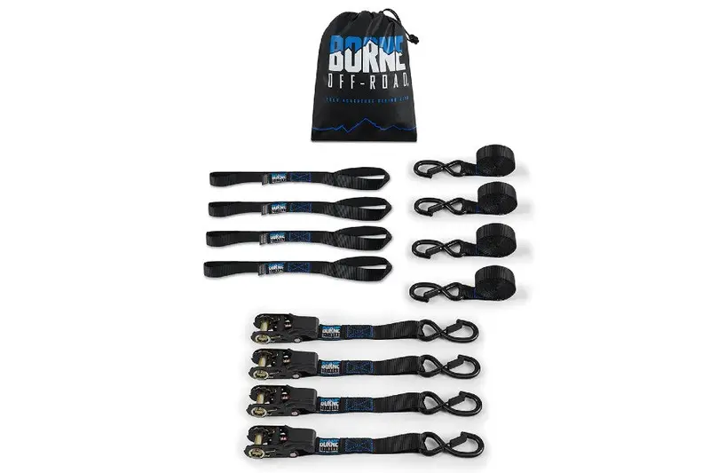 Borne Off-Road Medium-Duty Ratchet Tie-Down Kit (4-Pack), Black 1