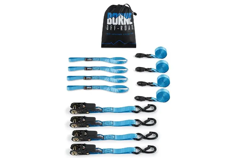 Borne Off-Road Medium-Duty Ratchet Tie-Down Kit (4-Pack), Blue 1
