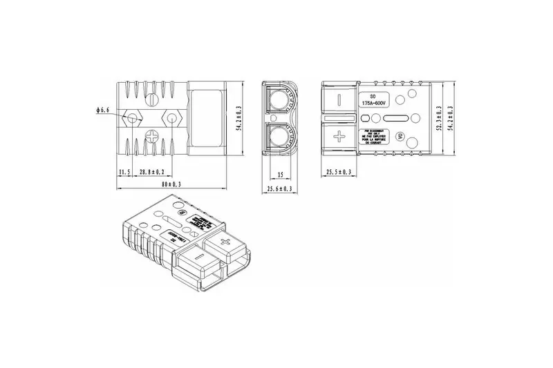 Bulldog Winch Terminals 350A X 2/0Awg, 1Pr 2