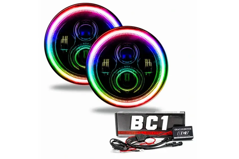 Jeep Jl/Jt Oracle 7In High Powered Led Headlights Black Bezel - Pair - Colorshift Bc1 1