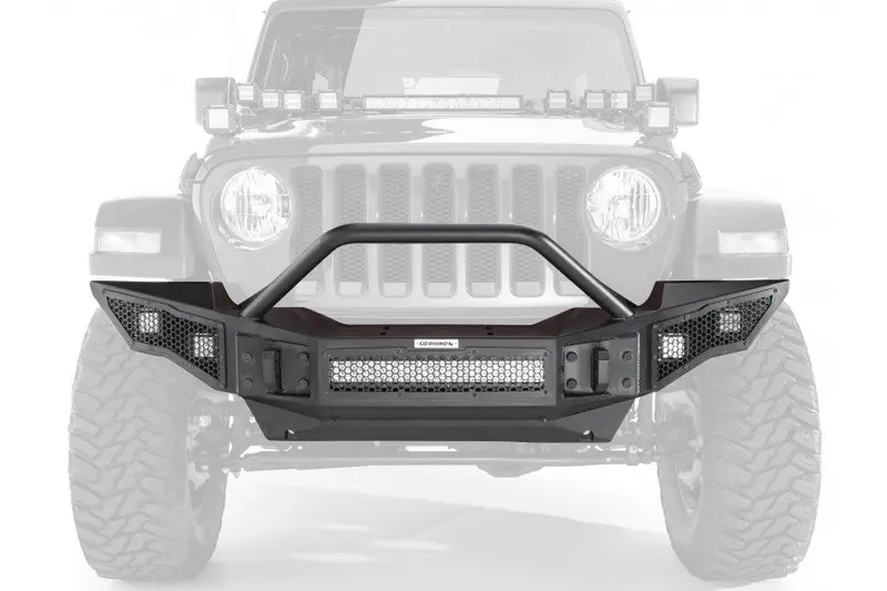 Jeep Jt/Jl/Jk Go Rhino Rockline Full Width Front Bumper W/ Overrider Bar - Winch Ready 2