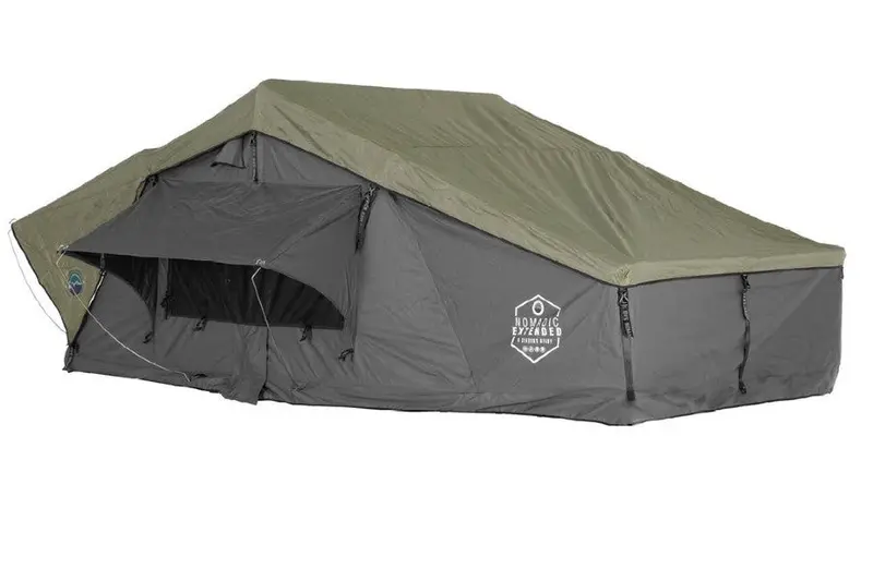 Overland Vehicle Systems Nomadic 2 Extended Roof Top Tent, Gray Body Green Rainfly 1