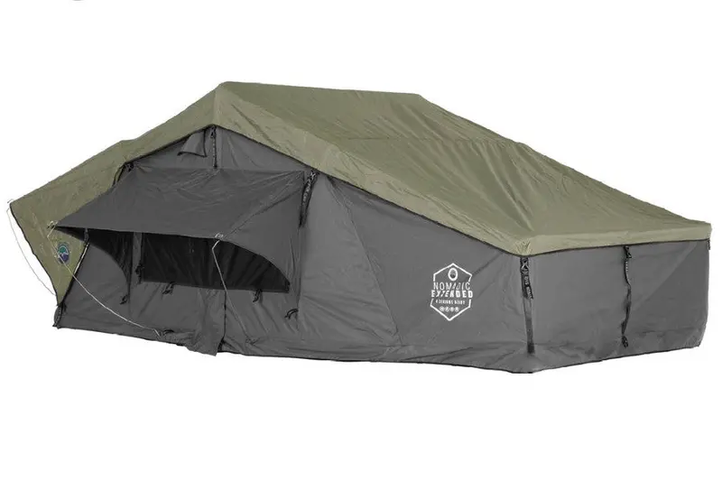 Overland Vehicle Systems Nomadic 3 Extended Roof Top Tent, Gray Body, Green Rainfly 1