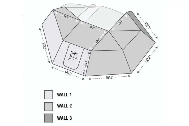 Overland Vehicle Systems Nomadic Awning 270 - Driver Side Wall 2 W/ Window - Dark Gray W/ Storage Bag 1