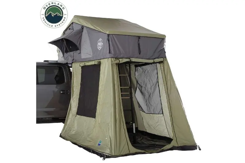 Overland Vehicle Systems Roof Top Tent Annex For Nomadic 4 Extended Roof Top Tent, Green Base With Black Floor & Travel Cover 1