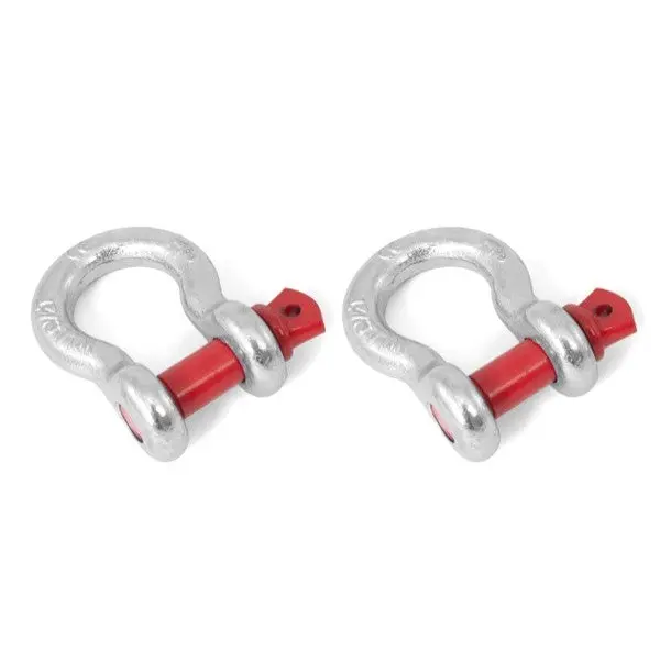 Rugged Ridge D-Ring Shackles, 5/8In, Galvanized W/ Red Pin, Pair 1