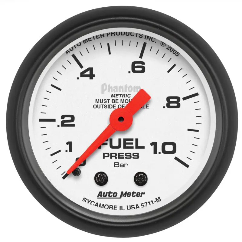 Autometer Phantom 2-1/16In 0-1.0 Bar Mechanical Fuel Pressure Gauge 1