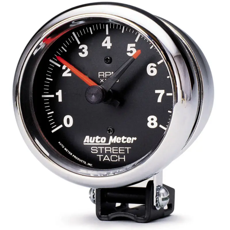 Autometer Traditional Chrome Tachometer – 3-3/4 Inch, 8,000 Rpm, Redline Indicator 1