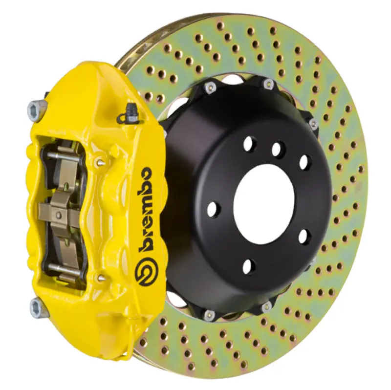 Brembo Front Big Brake Kit For 2009–2015 Mitsubishi Lancer Ralliart – 4-Piston Calipers, 365×29Mm Drilled Two-Piece Rotors (Yellow Finish) 1