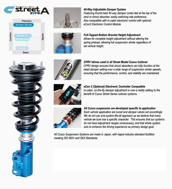 Cusco Street Zero-A Adjustable Coilover Kit With Damper Rate Control – Designed For 1997–2000 Lexus Gs400 (Jzs160/161) 1
