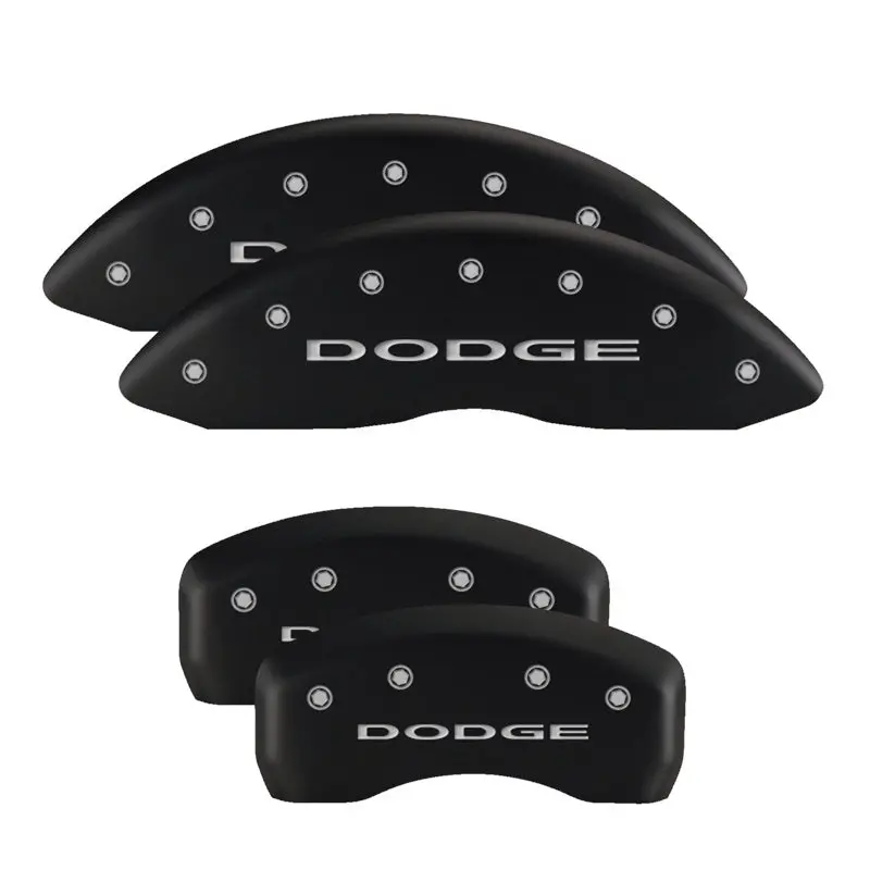 Mgp Engraved 4-Piston Caliper Covers – Front & Rear, Dodge Black With Silver Stripes 1