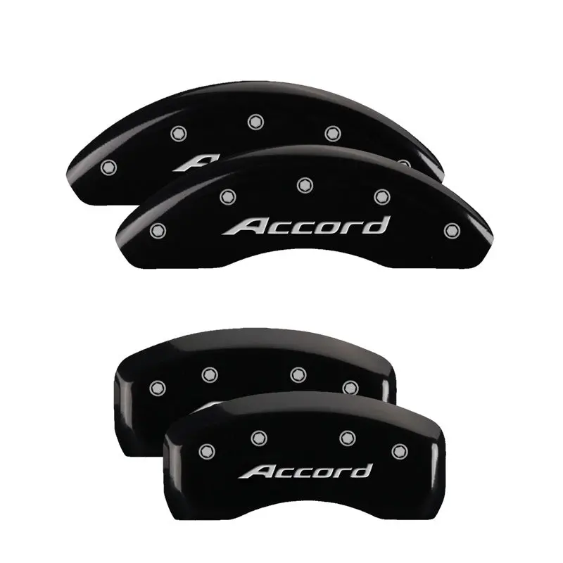Mgp Engraved 4-Piston Caliper Covers – Front & Rear For Honda Accord (Black With Silver Accents) 1