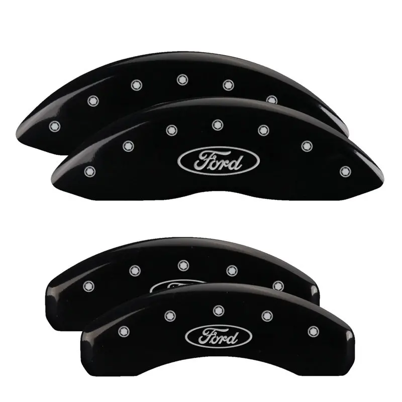 Mgp Engraved 4-Piston Caliper Covers – Front & Rear, Ford Oval Logo, Black Finish With Silver Accent 1