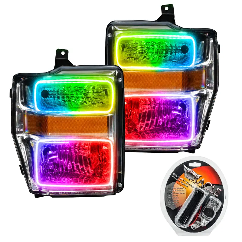 Oracle Pre-Assembled Colorshift Halo Headlights – Chrome Housing, For 2008–2010 Ford F250/F350 1