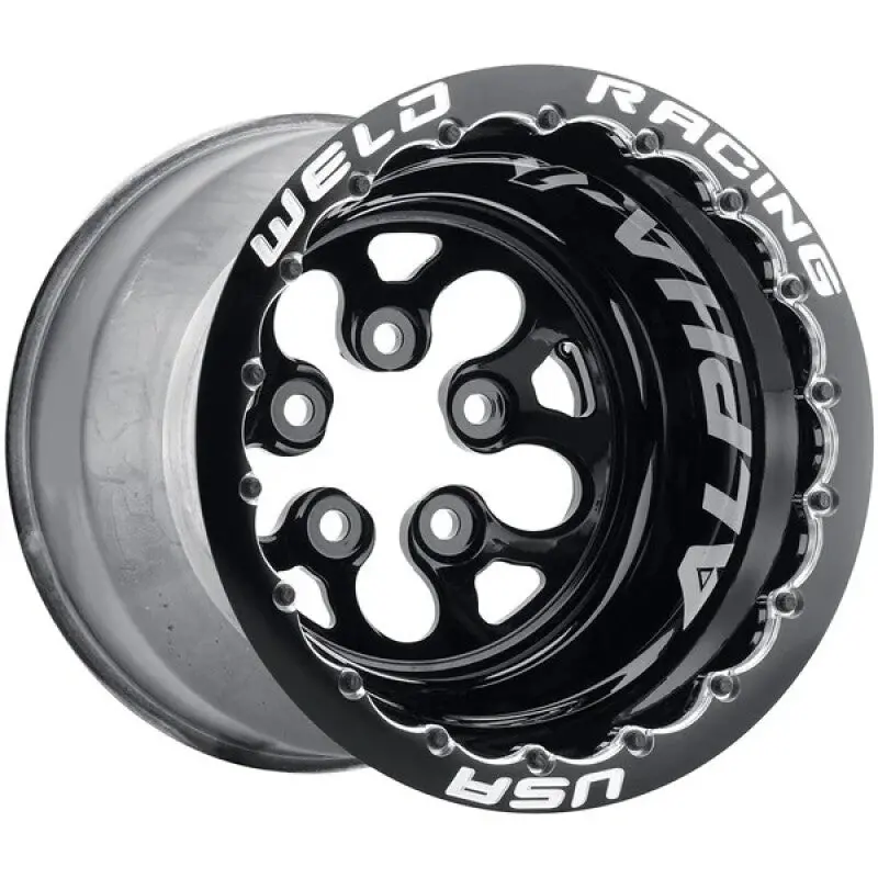 Weld Alpha-1 15X15 / 5X4.75 Bp / 5In. Bs Black/Polished Wheel - Black Double Beadlock Mt 1